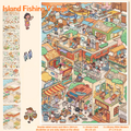 Island Fishing Village 3D Sticker Scene - Medium