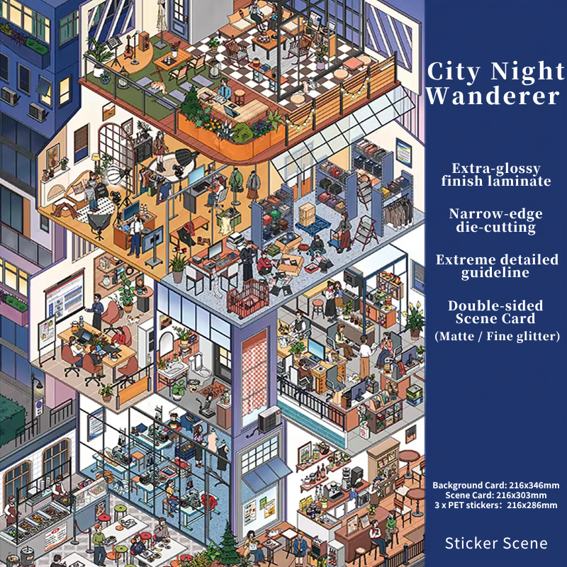 City Night Wanderer 3D Sticker Scene - Large